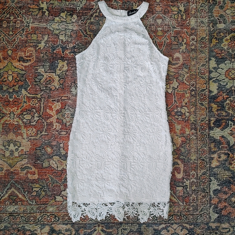 White Lace Halter Mini Dress Size M